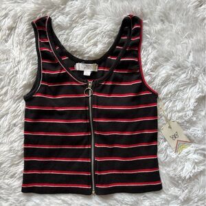 Glitz Crop Tank Top Zip‎ Front Womens Size Large FITS SMALL